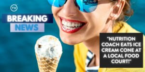 female nutrition coach eating ice cream cone