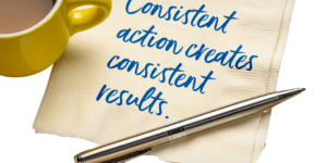 napkin note about consistency equaling results showing people how to avoid a weight loss plateau
