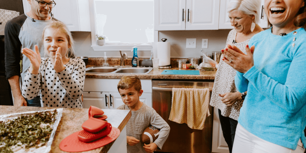 a family cooking in the kitchen